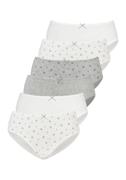 Bild: Jazz-Pants Slips von petite fleur by Lascana: Im praktischen 6er-Pack: Jazzpants von Petite Fleur in unifarbener Ausführung und mit Allover-Blümchenprint. Kleine Häkelkante inklusive Zierschleife in der Mitte. Viel Komfort durch bequeme Leibhöhe und weiche, elastische Baumwollqualität.