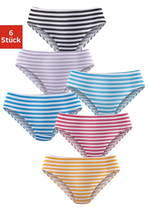 Bild: Jazz-Pants Slips von petite fleur by Lascana: Bequeme Damenslips im praktischen 6er-Pack von Petite Fleur. Gestreift. Etwas höhere Leibhöhe für eine komfortable Passform. Normaler Beinausschnitt. Weiche Qualität.