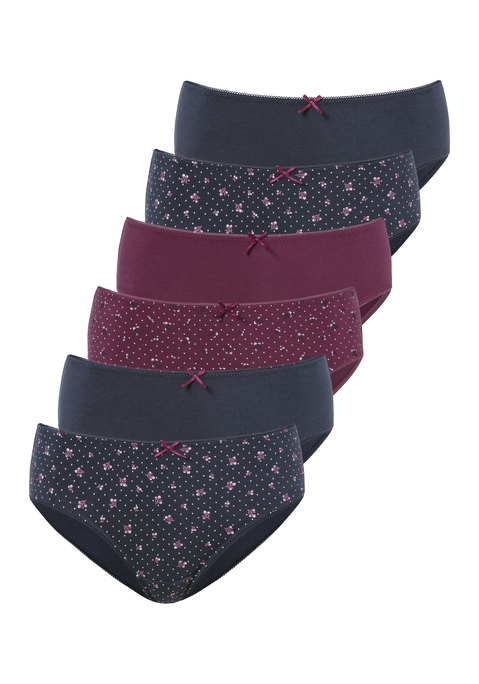 Bild: Jazz-Pants Slips von petite fleur by Lascana: Im praktischen 6er-Pack: Jazzpants von Petite Fleur in unifarbener Ausführung und mit Allover-Blümchenprint. Kleine Häkelkante inklusive Zierschleife in der Mitte. Viel Komfort durch bequeme Leibhöhe und weiche, elastische Baumwollqualität.