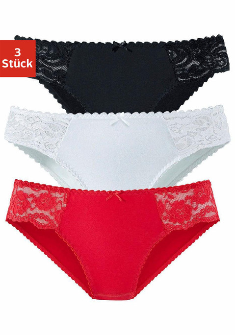 Bild: Jazz-Pants Slips von petite fleur by Lascana: Slips von Petite Fleur im praktischem 3er-Pack. Mit femininen Details aus transparenter Spitze und zarter Muschelkante. Etwas höhere Leibhöhe. Weiche, elastische Baumwollqualität für höchsten Tragekomfort.