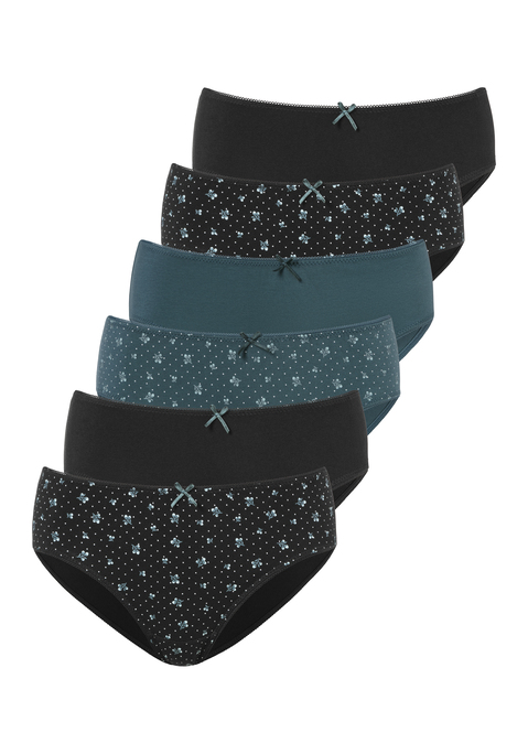 Bild: Jazz-Pants Slips von petite fleur by Lascana: Im praktischen 6er-Pack: Jazzpants von Petite Fleur in unifarbener Ausführung und mit Allover-Blümchenprint. Kleine Häkelkante inklusive Zierschleife in der Mitte. Viel Komfort durch bequeme Leibhöhe und weiche, elastische Baumwollqualität.