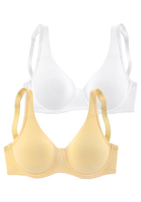 Bild: Minimizer-BH von petite fleur by Lascana: Dieser Minimizer-BH von Petite Fleur bietet hohen Tragekomfort und Funktionalität. Die Schnittführung ist so ausgelegt, dass sie den Busen optisch etwas kleiner macht. Um einen guten Halt zu gewährleisten sind die Cups auf Bügel gearbeitet. Komfortable, breite Träger und der mittelhohe Steg sorgen für eine perfekte Passform. Die nahtlosen Cups (ohne Wattierung) lassen ihn unter eng anliegender Kleidung unsichtbar werden und machen ihn somit zum idealen T-Shirt-BH für den Alltag. Fühlen Sie sich rundum wohl in diesem Basic-BH aus weicher Baumwolle. Im attraktiven Doppelpack erhältlich. Träger und Rückenverschluss verstellbar. Der Minimizer-BH ist aus 90% Baumwolle, 10% Elasthan. BHs sind nicht trocknergeeignet, da die Versteller und Ringe durch die Hitze beschädigt werden und brechen.