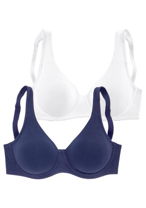 Bild: Minimizer-BH von petite fleur by Lascana: Dieser Minimizer-BH von Petite Fleur bietet hohen Tragekomfort und Funktionalität. Die Schnittführung ist so ausgelegt, dass sie den Busen optisch etwas kleiner macht. Um einen guten Halt zu gewährleisten sind die Cups auf Bügel gearbeitet. Komfortable, breite Träger und der mittelhohe Steg sorgen für eine perfekte Passform. Die nahtlosen Cups (ohne Wattierung) lassen ihn unter eng anliegender Kleidung unsichtbar werden und machen ihn somit zum idealen T-Shirt-BH für den Alltag. Fühlen Sie sich rundum wohl in diesem Basic-BH aus weicher Baumwolle. Im attraktiven Doppelpack erhältlich. Träger und Rückenverschluss verstellbar. Der Minimizer-BH ist aus 90% Baumwolle, 10% Elasthan. BHs sind nicht trocknergeeignet, da die Versteller und Ringe durch die Hitze beschädigt werden und brechen.