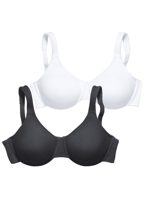 Bild: Minimizer-BH von petite fleur by Lascana: Schöner Minimizer-BH von Petite Fleur im Doppelpack. Durch die besondere Schnittführung wirkt der Busen optisch kleiner. Nahtlos vorgeformte Cups mit Formbügel. Ideal für eng anliegende Kleidung - nichts zeichnet sich ab! Dank der hautfreundlichen Baumwoll-Qualität ist ein angenehmes Tragegefühl gesichert. Der Minimizer-BH ist aus 93% Baumwolle, 7% Elasthan. Äußerst trageangenehme Qualität.