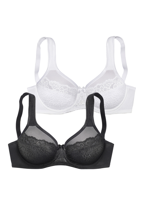 Bild: Minimizer-BH von petite fleur by Lascana: Femininer Minimizer-BH (ohne Wattierung) aus floraler Spitze und feinem Soft Mesh. Träger und Rückenverschluss sind individuell verstellbar. Kommt im attraktiven Doppelpack. Mit Liebe & Leidenschaft in Hamburg kreiert. Obermaterial: 50% Polyamid, 40% Baumwolle, 10% Elasthan.