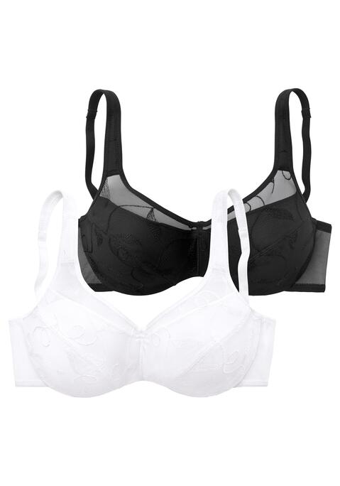 Bild: Minimizer-BH von petite fleur by Lascana: PETITE FLEUR: Minimizer-BH (ohne Wattierung) im 2er-Pack mit Bügel. Mit Stickereispitze. Durch die besondere Schnittführung wirkt die Büste optisch kleiner. Breitere Träger für einen komfortablen Halt. Träger und Rückenverschluss verstellbar.  Aus 90% Polyamid, 10% Elasthan. BHs sind nicht trocknergeeignet, da die Versteller und Ringe durch die Hitze beschädigt werden und brechen.