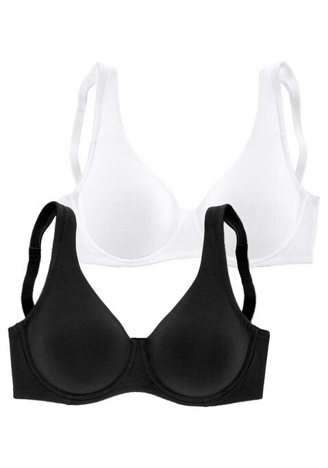 Bild: Minimizer-BH von petite fleur by Lascana: Dieser Minimizer-BH von Petite Fleur bietet hohen Tragekomfort und Funktionalität. Die Schnittführung ist so ausgelegt, dass sie den Busen optisch etwas kleiner macht. Um einen guten Halt zu gewährleisten sind die Cups auf Bügel gearbeitet. Komfortable, breite Träger und der mittelhohe Steg sorgen für eine perfekte Passform. Die nahtlosen Cups (ohne Wattierung) lassen ihn unter eng anliegender Kleidung unsichtbar werden und machen ihn somit zum idealen T-Shirt-BH für den Alltag. Fühlen Sie sich rundum wohl in diesem Basic-BH aus weicher Baumwolle. Im attraktiven Doppelpack erhältlich. Träger und Rückenverschluss verstellbar. Der Minimizer-BH ist aus 90% Baumwolle, 10% Elasthan. BHs sind nicht trocknergeeignet, da die Versteller und Ringe durch die Hitze beschädigt werden und brechen.