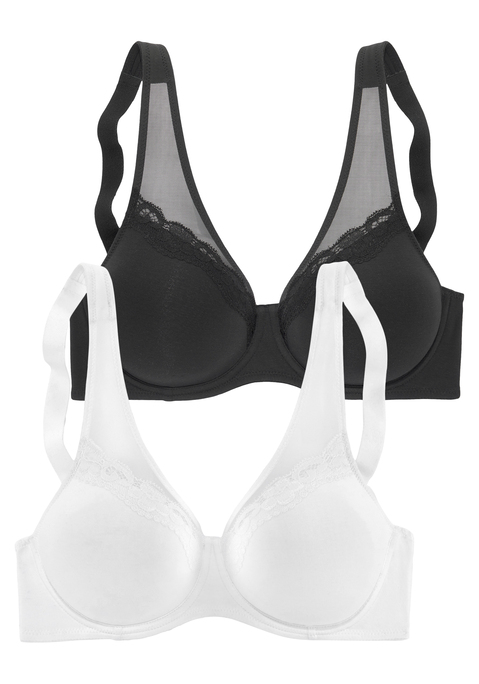 Bild: Minimizer-BH von petite fleur by Lascana: Minimizer BH von Petite Fleur aus Baumwolle. Mit nahtlos vorgeformten Cups ohne Wattierung, nichts zeichnet sich ab. Breitere, leicht gefütterte Träger bieten angenehmen Halt. Mit modernen Netzeinsätzen. Träger und Rückenverschluss verstellbar.  Aus 80% Baumwolle, 12% Polyamid, 8% Elasthan