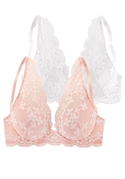 Bild: Push-up-BH von petite fleur by Lascana: Petite Fleur: Push-up-BH im 2er-Pack. In High-Apex-Schnittform auf Formbügel gearbeitet. Mit herausnehmbaren Kissen für ein tolle Dekolletè. Rundum aus schöner Spitze. Schleifenaccessoire in der vorderen Mitte. Träger und Rückenverschluss verstellbar. Sexy Dessous. Spitzen-Dessous. Romantische Dessous. Verspielte Dessous. Aus 60% Polyamid, 35% Polyester, 5% Elasthan.