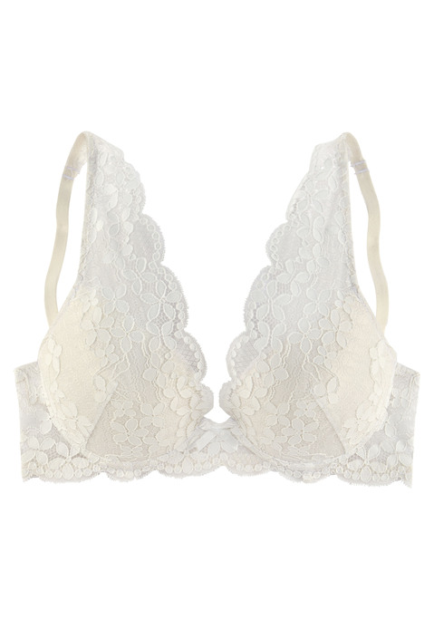 Bild: Push-up-BH von petite fleur by Lascana: Push-up-BH mit Bügel. In modischer High-Apex-Schnittform mit verstellbaren Trägern. Mit herausnehmbaren Kissen für ein tolles Dekolleté. Rundum aus schöner Spitze in blumiger Optik. Mit Liebe & Leidenschaft in Hamburg kreiert. Aus 60% Polyamid, 35% Polyester, 5% Elasthan.
