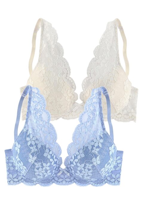 Bild: Push-up-BH von petite fleur by Lascana: Petite Fleur: Push-up-BH im 2er-Pack. In High-Apex-Schnittform auf Formbügel gearbeitet. Mit herausnehmbaren Kissen für ein tolle Dekolletè. Rundum aus schöner Spitze. Schleifenaccessoire in der vorderen Mitte. Träger und Rückenverschluss verstellbar. Sexy Dessous. Spitzen-Dessous. Romantische Dessous. Verspielte Dessous. Aus 60% Polyamid, 35% Polyester, 5% Elasthan.