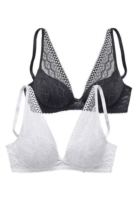 Bild: Push-up-BH von petite fleur by Lascana: Femininer Push-up-BH mit herausnehmbaren Kissen. Cups rundherum überzogen mit feiner, modischer Spitze. Im attraktiven Doppelpack. Mit passenden Unterteilen aus der gleichen Serie. Mit Liebe & Leidenschaft in Hamburg kreiert. Obermaterial: 60% Polyamid, 35% Polyester, 5% Elasthan.