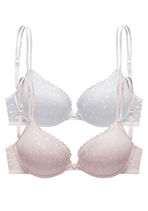 Bild: Push-up-BH von petite fleur by Lascana: Romantischer Push-up-BH mit Bügel und herausnehmbaren Kissen - für ein tolles Dekolleté. Rundherum aus einem süßen Herzchen-Mesh gefertigt. Mit dekorativen Spaghettiträgern und edler Spitzenborte am Cuprand. Individuell verstellbare Träger sowie Rückenverschluss. Im attraktiven Doppelpack. Reizwäsche. Verführerische Dessous. Spitzen-Dessous. Romantische Dessous. Verspielte Dessous. Aus 80% Polyamid, 20% Elasthan.