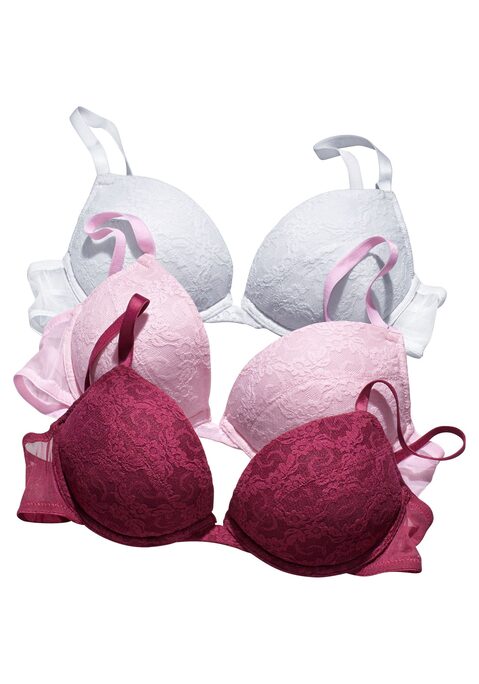 Bild: Push-up-BH von petite fleur by Lascana: Push-up BHs mit herausnehmbaren Push-up Kissen für ein voluminöseres Dekolleté nach Wunsch. Eingearbeitete Formbügel für einen zuverlässigen Halt. Schöne Passform aus trageangenehmer Jacquardspitze. Preisgünstiger Dreierpack - ideal für jeden Tag. Mit Liebe & Leidenschaft in Hamburg kreiert. Sexy Dessous. Spitzen-Dessous. Romantische Dessous. Verspielte Dessous. BHs sind nicht trocknergeeignet, da die Versteller und Ringe durch die Hitze beschädigt werden und brechen. Aus 64% Baumwolle, 31% Polyamid, 5%Elasthan.