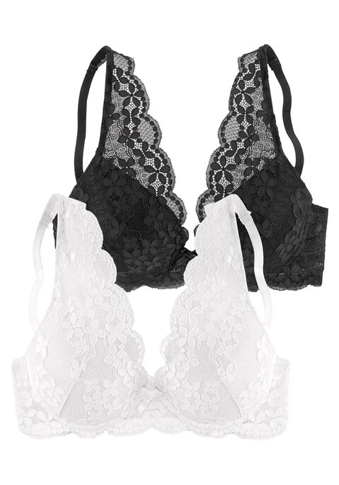 Bild: Push-up-BH von petite fleur by Lascana: Petite Fleur: Push-up-BH im 2er-Pack. In High-Apex-Schnittform auf Formbügel gearbeitet. Mit herausnehmbaren Kissen für ein tolle Dekolletè. Rundum aus schöner Spitze. Schleifenaccessoire in der vorderen Mitte. Träger und Rückenverschluss verstellbar. Sexy Dessous. Spitzen-Dessous. Romantische Dessous. Verspielte Dessous. Aus 60% Polyamid, 35% Polyester, 5% Elasthan.