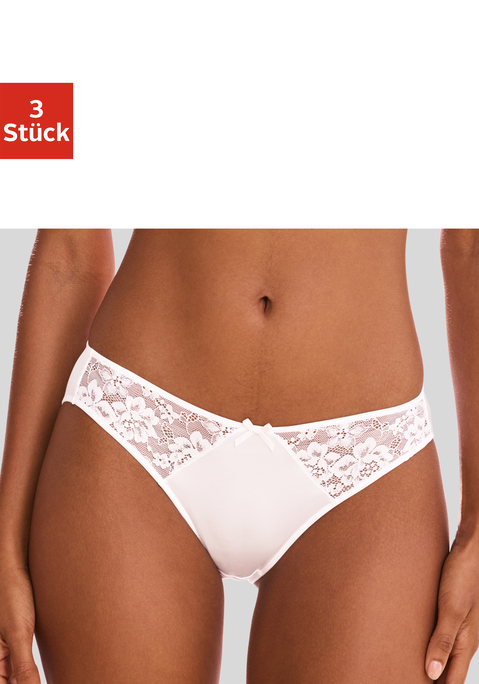 Bild: Slip von petite fleur by Lascana: Femininer Slip im attraktiven 3er-Pack. Gefertigt aus weichem Microtouch-Material mit hübschen Spitzeneinsätzen. Mit feiner Zierschleife in der vorderen Mitte. Mit eingearbeitetem Baumwollzwickel. Passender BH erhältlich, um dein Wäsche-Set zu vervollständigen. Aus 87% Polyamid, 13% Elasthan.