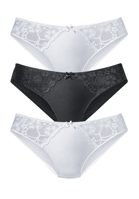 Bild: Slip von petite fleur by Lascana: PETITE FLEUR: Slip im 3er-Pack. Spitzeneinsätze seitlich. Mit Baumwollzwickel. Aus 86%Polyester, 14%Elasthan.