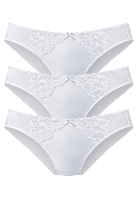 Bild: Slip von petite fleur by Lascana: Femininer Slip im attraktiven 3er-Pack. Gefertigt aus weichem Microtouch-Material und feiner, floraler Spitze. Mit feiner Zierschleife in der vorderen Mitte. Mit eingearbeitetem Baumwollzwickel. Passender BH aus der gleichen Serie, um dein Wäsche-Set zu vervollständigen. Aus 88% Polyamid, 12% Elasthan.