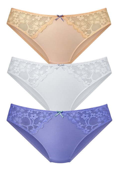Bild: Slip von petite fleur by Lascana: PETITE FLEUR: Slip im 3er-Pack. Spitzeneinsätze seitlich. Mit Baumwollzwickel. Aus 86%Polyester, 14%Elasthan.