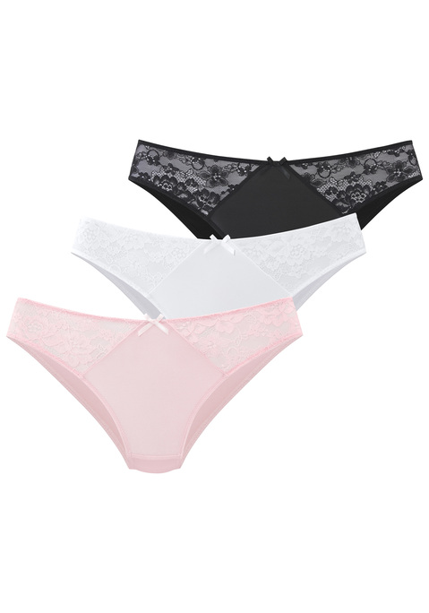 Bild: Slip von petite fleur by Lascana: Femininer Slip im attraktiven 3er-Pack. Gefertigt aus weichem Microtouch-Material mit hübschen Spitzeneinsätzen. Mit feiner Zierschleife in der vorderen Mitte. Mit eingearbeitetem Baumwollzwickel. Passender BH erhältlich, um dein Wäsche-Set zu vervollständigen. Aus 87% Polyamid, 13% Elasthan.