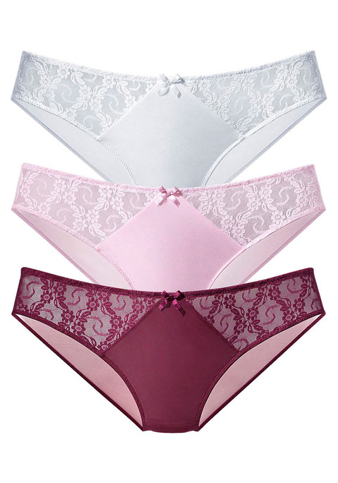 Bild: Slip von petite fleur by Lascana: Petite Fleur: Slip von im 3er-Pack mit schöner Spitze an den Seiten. Mit Baumwollzwickel. Aus 86% Polyester, 14% Elasthan.