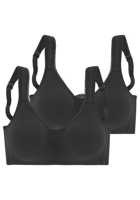 Bild: Soft-BH von petite fleur by Lascana: Ohne Bügel. Mit nahtlos vorgeformten, leicht wattierten Material. Breite, gefütterte Träger für einen guten Halt. Schöner Spitzeneinsatz in der vorderen Mitte. Träger und Rückenverschluss verstellbar. Der BH ist aus 90% Baumwolle, 5% Polyamid, 5% Elasthan. BHs sind nicht trocknergeeignet, da die Versteller und Ringe durch die Hitze beschädigt werden und brechen.