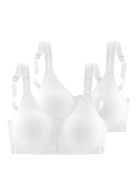 Bild: Soft-BH von petite fleur by Lascana: Ohne Bügel. Mit nahtlos vorgeformten, leicht wattierten Material. Breite, gefütterte Träger für einen guten Halt. Schöner Spitzeneinsatz in der vorderen Mitte. Träger und Rückenverschluss verstellbar. Der BH ist aus 90% Baumwolle, 5% Polyamid, 5% Elasthan. BHs sind nicht trocknergeeignet, da die Versteller und Ringe durch die Hitze beschädigt werden und brechen.