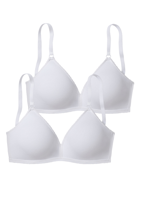 Bild: Soft-BH von petite fleur by Lascana: BH ohne Bügel in der praktischen 2er- Packung. Wahlweise in 2x weiß oder 2x schwarz. Nahtlos vorgeformte Cups eignen sich ideal um unter eng anliegender Kleidung getragen zu werden. Träger und Rückenverschluss verstellbar.Passformhinweis: Der BH fällt klein aus, bitte bestellen Sie den BH eine Größe größer, z. B. statt 70 Cup A bitte 75 Cup A bestellen. Aus 93% Baumwolle, 7% Elasthan.