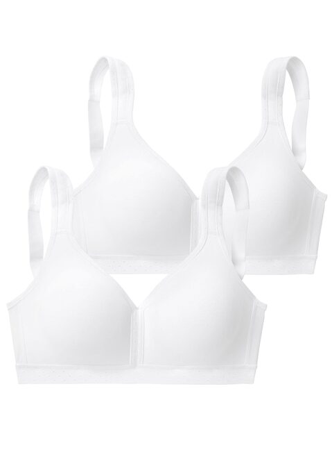 Bild: Soft-BH von petite fleur by Lascana: PETITE FLEUR: BH ohne Bügel im 2er Pack. Unwattiertes Cup. Schönes Pünktchen-Muster am Unterbrustband und an den Paspeln. Entlastende, breitere Träger für einen angenehmen Tragekomfort. Träger und Rückenverschluss verstellbar.  Der BH ist aus 90% Baumwolle, 10% Elasthan. BHs sind nicht trocknergeeignet, da die Versteller und Ringe durch die Hitze beschädigt werden und brechen.