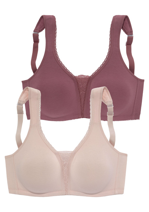 Bild: Soft-BH von petite fleur by Lascana: Ohne Bügel. Mit nahtlos vorgeformten, leicht wattierten Material. Breite, gefütterte Träger für einen guten Halt. Schöner Spitzeneinsatz in der vorderen Mitte. Träger und Rückenverschluss verstellbar. Der BH ist aus 90% Baumwolle, 5% Polyamid, 5% Elasthan. BHs sind nicht trocknergeeignet, da die Versteller und Ringe durch die Hitze beschädigt werden und brechen.