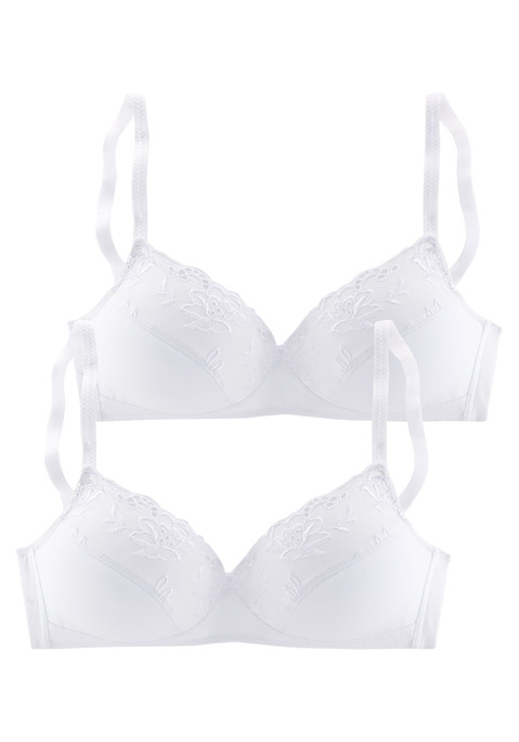 Bild: Soft-BH von petite fleur by Lascana: Mit Baumwollstickerei und ohne Wattierung. Träger und Rückenverschluss verstellbar. Der BH ist aus 70% Baumwolle, 20% Elasthan, 10% Polyester. BHs sind nicht trocknergeeignet, da die Versteller und Ringe durch die Hitze beschädigt werden und brechen.