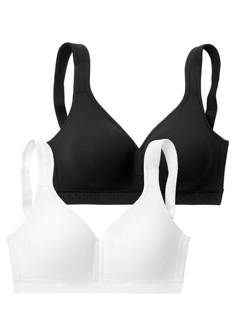 Bild: Soft-BH von petite fleur by Lascana: PETITE FLEUR: BH ohne Bügel im 2er Pack. Unwattiertes Cup. Schönes Pünktchen-Muster am Unterbrustband und an den Paspeln. Entlastende, breitere Träger für einen angenehmen Tragekomfort. Träger und Rückenverschluss verstellbar.  Der BH ist aus 90% Baumwolle, 10% Elasthan. BHs sind nicht trocknergeeignet, da die Versteller und Ringe durch die Hitze beschädigt werden und brechen.