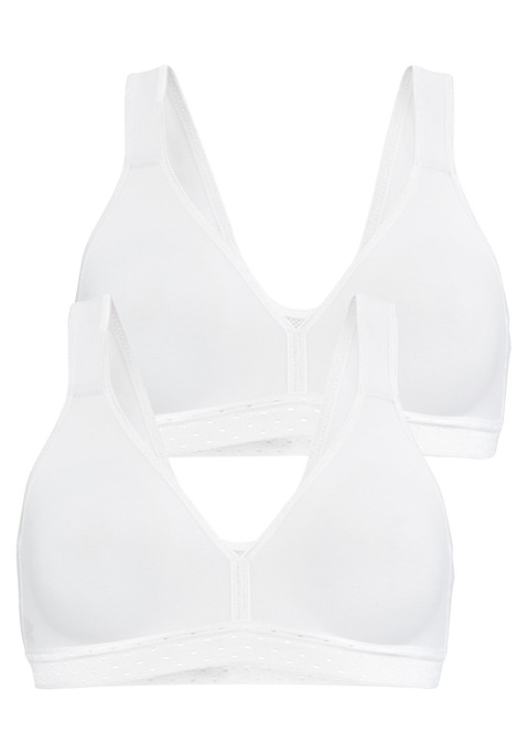 Bild: Sport-BH von petite fleur by Lascana: Sport-BH von Petite Fleur ohne Bügel in vollelastischer Qualität. Praktische Schlupfform. BH mit unwattierten Cups. Der Sport-BH ist aus 75% Baumwolle, 15% Elasthan, 10% Polyester. Leichte Belastbarkeit, geeignet für Yoga und Gewichtstraining.