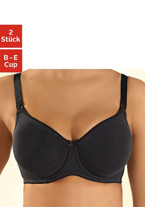 Bild: Still-BH von petite fleur by Lascana: Mit Bügel. Nahtlos vorgeformte, unwattierte Cups mit weicher Baumwolle. Cups einzeln aufhakbar. Träger und Rückenverschluss verstellbar. Der Still-BH ist aus 93% Baumwolle, 7% Elasthan. BHs sind nicht trocknergeeignet, da die Versteller und Ringe durch die Hitze beschädigt werden und brechen.