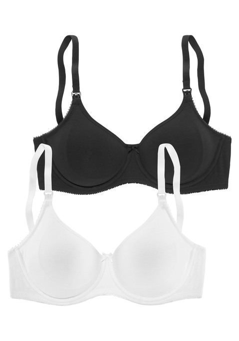 Bild: Still-BH von petite fleur by Lascana: Mit Bügel. Nahtlos vorgeformte, unwattierte Cups mit weicher Baumwolle. Cups einzeln aufhakbar. Träger und Rückenverschluss verstellbar. Der Still-BH ist aus 93% Baumwolle, 7% Elasthan. BHs sind nicht trocknergeeignet, da die Versteller und Ringe durch die Hitze beschädigt werden und brechen.