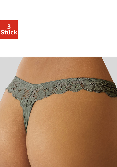 Bild: String von petite fleur by Lascana: PETITE FLEUR: String im 3er-Pack. Mit Jacquardspitze hinten. Mit Baumwollzwickel. Aus 86% Polyester, 14% Elasthan.
