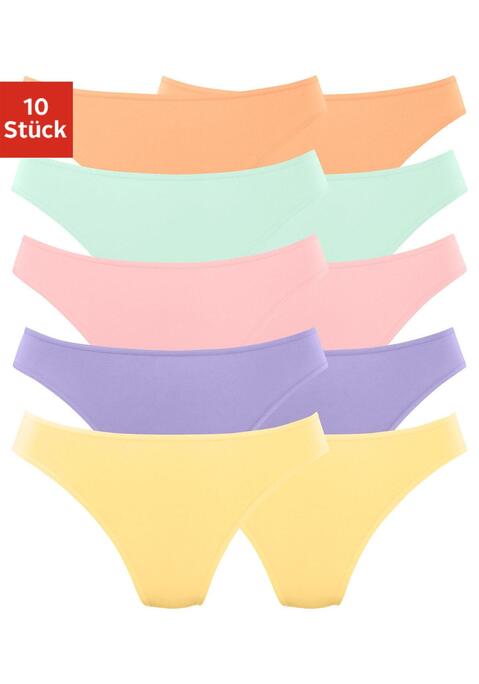 Bild: String von petite fleur by Lascana: Basic Strings im 10er-Pack. Mit elastischen Abschlüssen an Taillen- und Beinausschnitten. Aus weicher Baumwoll-Stretch-Qualität.