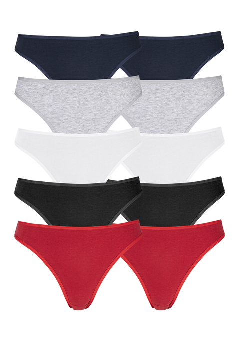 Bild: String von petite fleur by Lascana: Basic Strings im 10er-Pack. Mit elastischen Abschlüssen an Taillen- und Beinausschnitten. Aus weicher Baumwoll-Stretch-Qualität.