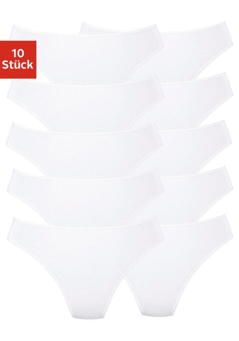 Bild: String von petite fleur by Lascana: Basic Strings im 10er-Pack. Mit elastischen Abschlüssen an Taillen- und Beinausschnitten. Aus weicher Baumwoll-Stretch-Qualität.