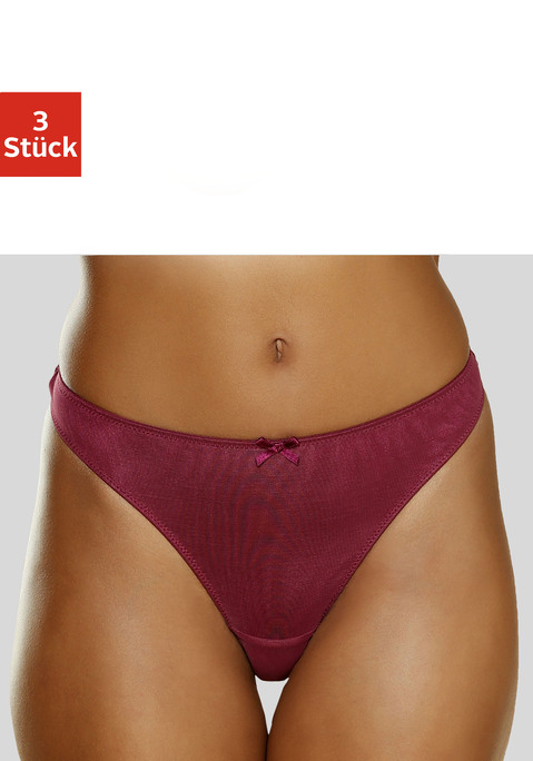 Bild: String von petite fleur by Lascana: Petite Fleur: String im 3er-Pack. Hinten mit schöner Jacquardspitze. Mit Baumwollzwickel. Aus 89% Polyamid, 11% Elasthan.