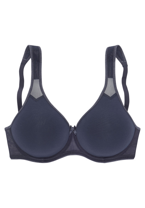 Bild: T-Shirt-BH von petite fleur by Lascana: Schöner Bügel-BH in zeitloser Basic Optik. Nahtlose Cups (ohne Wattierung) aus weicher Baumwolle schmiegen sich sanft an und zeichnen sich nicht störend unter T-Shirts ab. Breite, leicht gefütterte Träger für angenehmen Halt. Ideal auch für große Größen - bis Cup E erhältlich. Mit Liebe & Leidenschaft in Hamburg kreiert. Aus 90% Baumwolle, 5% Elasthan, 5% Polyamid.