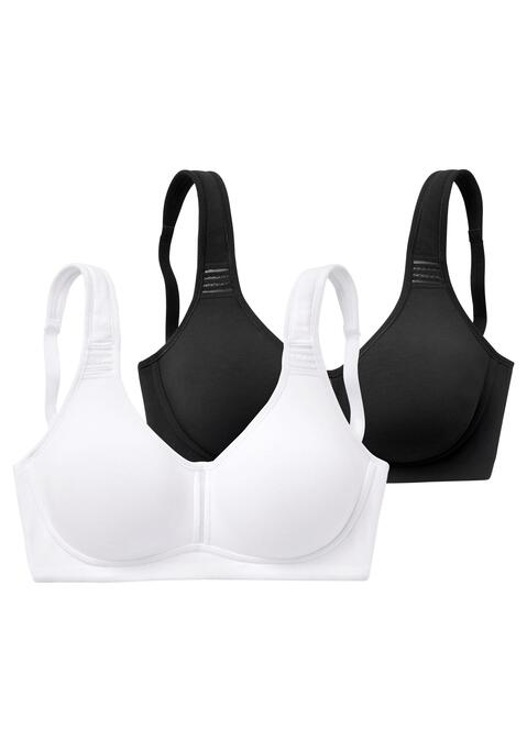 Bild: T-Shirt-BH von petite fleur by Lascana: BH ohne Bügel von Petite Fleur im praktischen 2er-Pack. Nahtlos vorgeformte, unwattierte Cups. Breite, wattierte Träger für einen guten Halt. Träger und Rückenverschluss verstellbar.  Aus 95% Baumwolle, 5% Elasthan. BHs sind nicht trocknergeeignet, da die Versteller und Ringe durch die Hitze beschädigt werden und brechen.