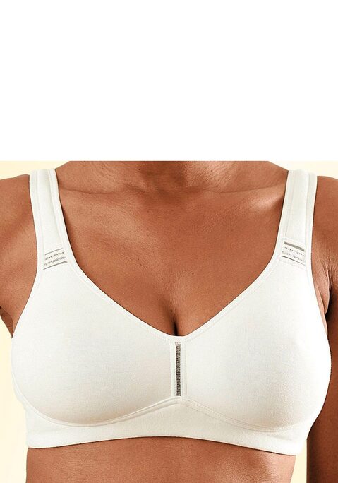 Bild: T-Shirt-BH von petite fleur by Lascana: BH ohne Bügel von Petite Fleur im praktischen 2er-Pack. Nahtlos vorgeformte, unwattierte Cups. Breite, wattierte Träger für einen guten Halt. Träger und Rückenverschluss verstellbar.  Aus 95% Baumwolle, 5% Elasthan. BHs sind nicht trocknergeeignet, da die Versteller und Ringe durch die Hitze beschädigt werden und brechen.
