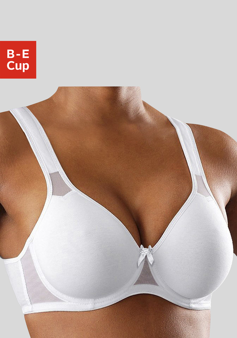 Bild: T-Shirt-BH von petite fleur by Lascana: Schöner Bügel-BH in zeitloser Basic Optik. Nahtlose Cups (ohne Wattierung) aus weicher Baumwolle schmiegen sich sanft an und zeichnen sich nicht störend unter T-Shirts ab. Breite, leicht gefütterte Träger für angenehmen Halt. Ideal auch für große Größen - bis Cup E erhältlich. Mit Liebe & Leidenschaft in Hamburg kreiert. Aus 90% Baumwolle, 5% Elasthan, 5% Polyamid.