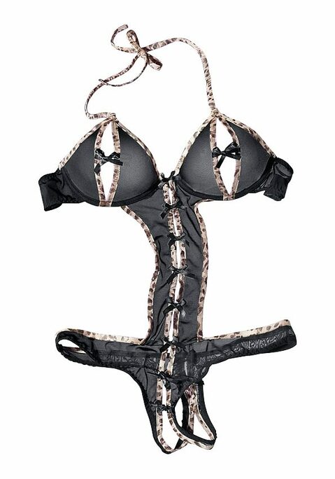 Bild: Body-Ouvert von petite fleur gold: Sexy Body aus leicht transparentem Netzmaterial mit Kanteneinfassung im Leo-Dessin. Besonders verführerisch: an der Brust, in der vorderen Mitte und im Schritt mit kleinen, zu öffnenden Schleifen versehen. Paßgenauigkeit durch verstellbaren Hackenverschluß hinten. Raffiniertes Dessous aus 90% Polyamid, 10% Elasthan. Erotische Dessous. Reizvolle Dessous. Reizwäsche. Verführerische Dessous. Spitzen-Dessous. Romantische Dessous. Verspielte Dessous. Der Body von petite fleur gold ist ein optisches Highlight!