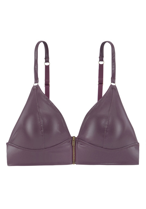 Bild: Bralette-BH von petite fleur gold: Modischer Bralette-BH (ohne Wattierung) in sexy Leder-Optik mit verführerischem Reißverschluss vorne. Passendes Unterteil erhältlich. Reizwäsche. Verführerische Dessous. Spitzen-Dessous. Romantische Dessous. Verspielte Dessous. Aus 95% Polyester, 5% Elasthan. Beschichtung: 100% Polyurethan.