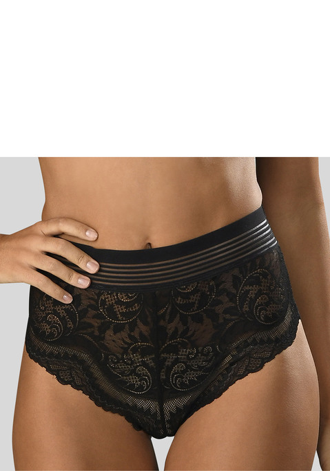 Bild: High-Waist-Slip von petite fleur gold by Lascana: PETITE FLEUR GOLD: Highwaist-Slip aus Vollspitze mit modernem, breitem Taillengummi. Baumwollzwickel. Aus 90% Polyamid, 10% Elasthan.