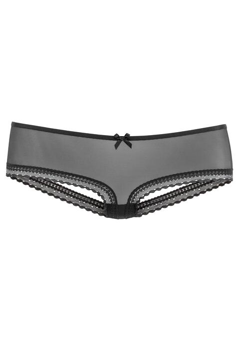 Bild: Panty-Ouvert von petite fleur gold by Lascana: Petite Fleur gold: Panty ouvert vorne aus transparentem Tüll, hinten nur Bändchen. Vorne eine kleine Zierschleife und hinten ein dekorativer Ring mit einem Accessoire in Perlenoptik. Mit Baumwollzwickel. Aus 90% Polyamid, 10% Elasthan.