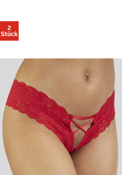 Bild: Panty-Ouvert von petite fleur gold by Lascana: Sexy Panty Ouvert im günstigen Doppelpack. Aus dezent transparenter Spitze. Mit edlen Schnürungen. Mit sexy Öffnung im Schritt - für erotische Momente. Mit Liebe & Leidenschaft in Hamburg kreiert. Aus 90% Polyamid, 10% Elasthan.