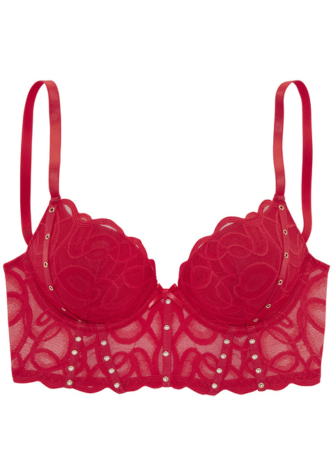 Bild: Push-up-BH von petite fleur gold by Lascana: Push-up-BH in Longform mit Bügel mit stylischen, dekorativen Nieten. Cups mit integrierten Kissen und eingearbeiteten Formbügeln. Mit feiner Zierschleife vorne mittig. Vorne aus zarter Spitze, hinten aus feinem Mesh. Individuell verstellbare Träger sowie Rückenverschluss. Aus 60% Polyamid, 35% Polyester, 5% Elasthan.